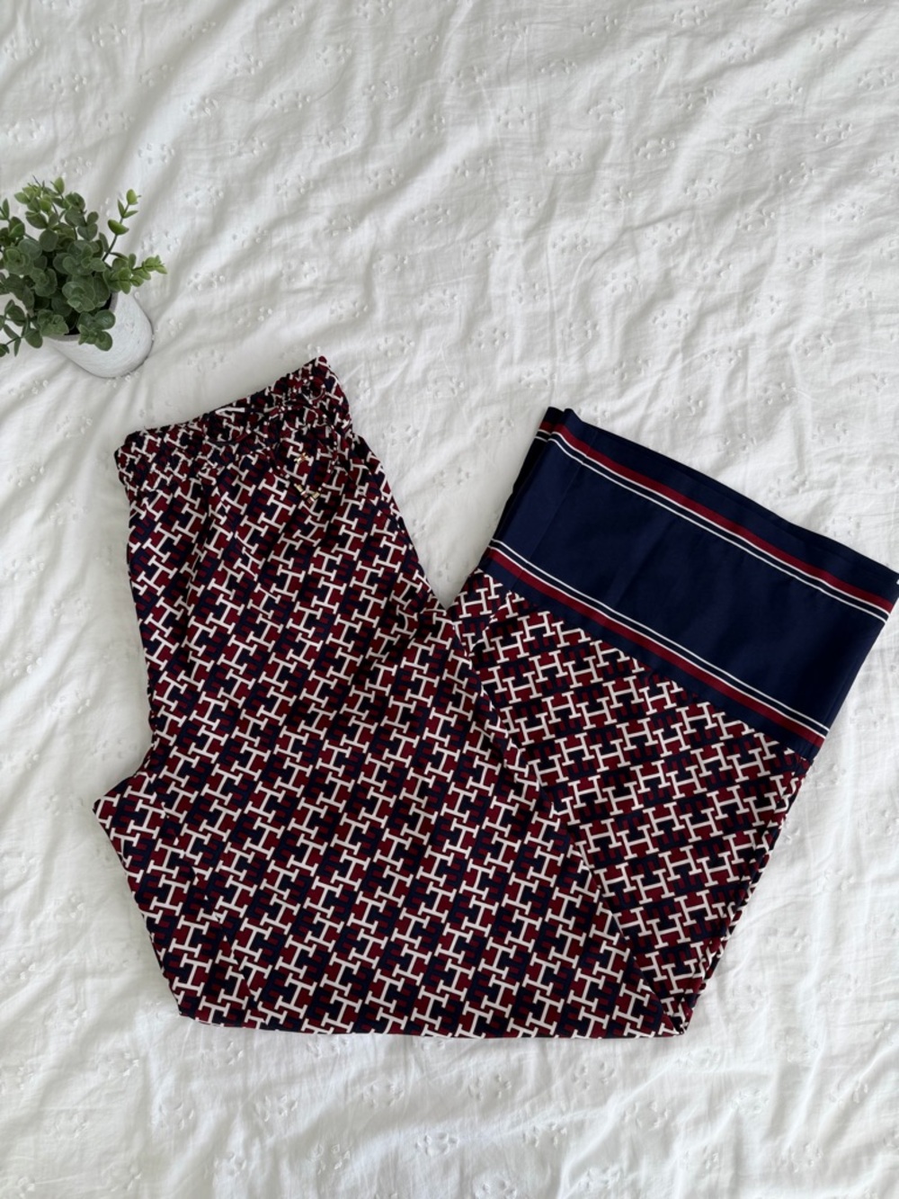 Tommy Hilfiger Wide-Leg Printed Palazzo Pants - Burgundy, Navy & White